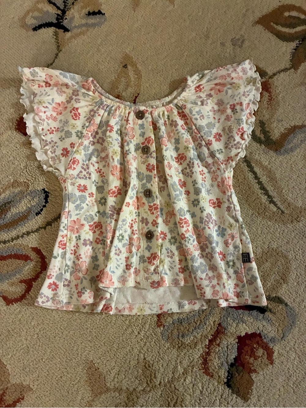 Gerber Cream Floral Button-Front Flutter Sleeve Top